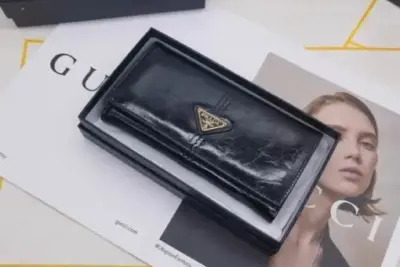 Prada Saffiano Leather Long Wallet Glossy Black