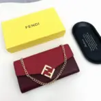 Fendi FF Diamonds Continental Wallet with Chain Red & Maroon