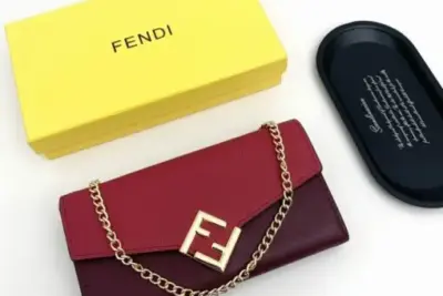 Fendi FF Diamonds Continental Wallet with Chain Red & Maroon