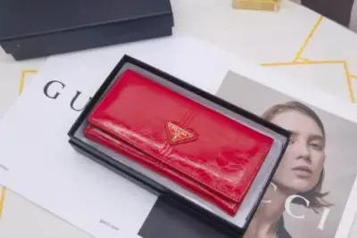 Prada Saffiano Leather Long Wallet Glossy Red