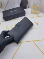 Travertine Stone Large Leather Wallet Black - Image 3