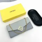 Fendi FF Diamonds Continental Wallet with Chain in Grey