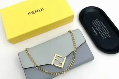 Fendi FF Diamonds Continental Wallet with Chain in Grey