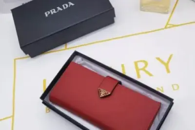 Travertine Stone Large Leather Wallet Red