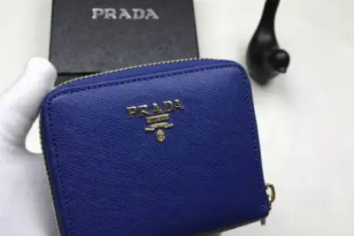 Prada Saffiano Bi-fold Wallet Leather Blue