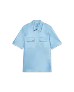 Satin Quarter Zip Short Sleeve Shirt Blue