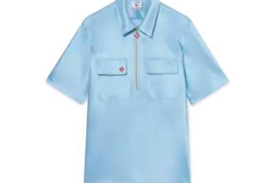 Satin Quarter Zip Short Sleeve Shirt Blue