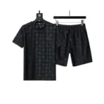 Amiri Crew Neck Short Sleeve Terry Jacquard Shorts Set Black Shirt