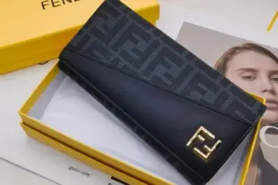 Fendi Zucca Long Wallet Leather Black