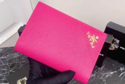 Prada Saffiano Leather Wallet 10cm Hot Pink