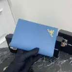 Prada Saffiano Leather Wallet 10cm Sky Blue