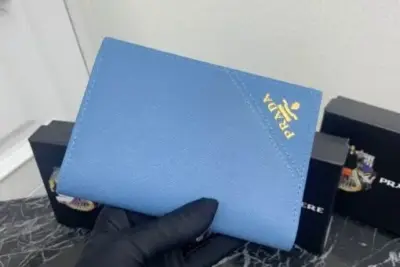 Prada Saffiano Leather Wallet 10cm Sky Blue