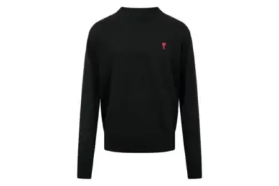 Ami Paris Ami De Coeur Crewneck Cardigan Black Merino Wool