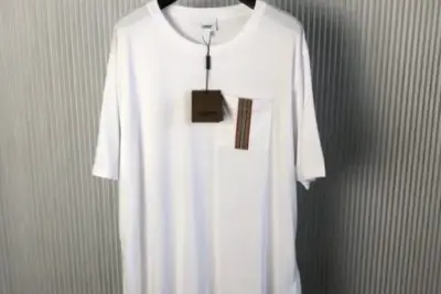 Burberry Stripe Trim Pocket Cotton T-shirt White