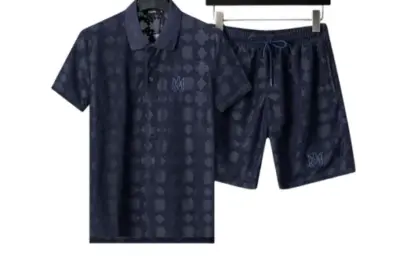 Amiri Crew Neck Short Sleeve Terry Jacquard Shorts Set Royal Blue Shirt