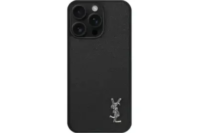 YSL Leather iPhone Case Black With Silver Logo