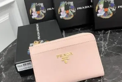 Prada Saffiano Keychain Wallet Pink