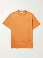 Burberry Logo-Embroidered Cotton-Jersey T-Shirt Orange