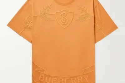 Burberry Logo-Embroidered Cotton-Jersey T-Shirt Orange