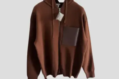 Loewe Anagram Brown Wool Zip-Up Hoodie