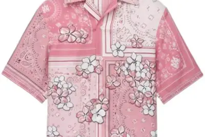 AMIRI bowling shirt with floral print pink flamingo/multicolor