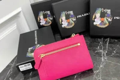 Prada Saffiano Keychain Wallet Hot Pink