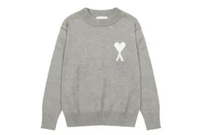 Ami Paris Jacquard ADC Merino Crew Neck Pullover Sweater Gray