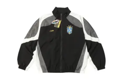 Corteiz Alcatraz Embroidered Jacket Black Gray White Stripe