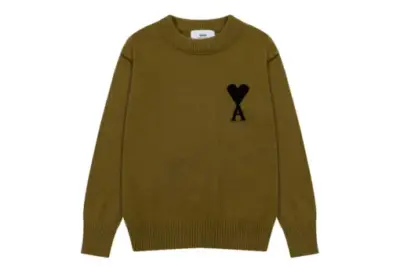 Ami Paris Jacquard ADC Merino Crew Neck Pullover Sweater Olive Green