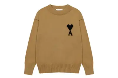 Ami Paris Jacquard ADC Merino Crew Neck Pullover Sweater Khaki