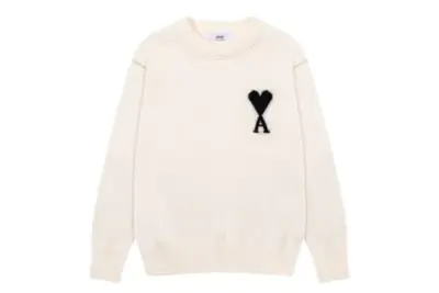 Ami Paris Jacquard ADC Merino Crew Neck Pullover Sweater White