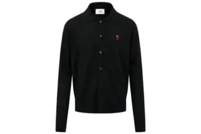 Ami Paris Ami De Coeur Collared Cardigan Black Merino Wool