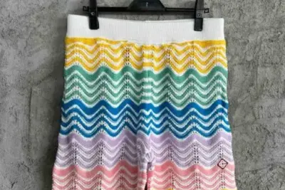 CASABLANCA Chevron-pattern scalloped-trim cotton-knit shorts