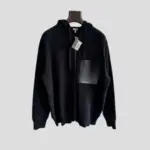 Loewe Anagram Zip-Up Hoodie In Wool With A Leather Chest Patch Pocket In Black