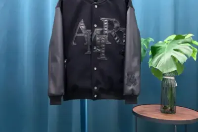 AMIRI Wool Leather Varsity Jacket Black