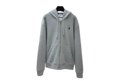 Ami Paris De Coeur Zip Up Hoodie Gray