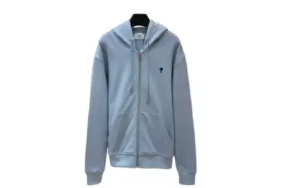 Ami Paris De Coeur Zip Up Hoodie Light Blue