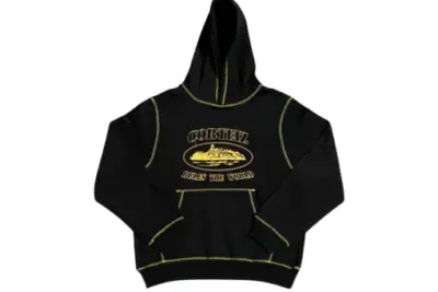 Corteiz Alcatraz Hoodie Black Yellow Stipe