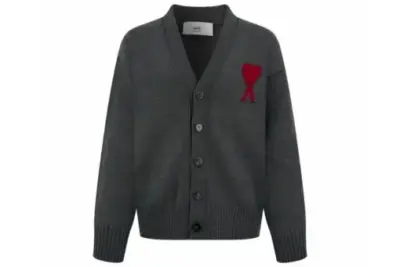 Ami Paris Heart Shaped Cardigan Wool Sweater Gray