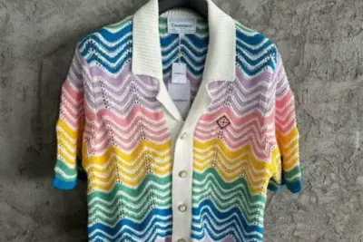 CASABLANCA Chevron-pattern scalloped-trim cotton-knit shirt