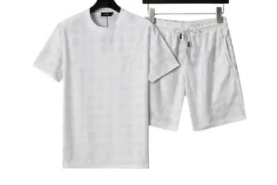 Amiri Crew Neck Short Sleeve Terry Jacquard Shorts Set White