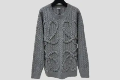 Loewe Anagram Cable-Knit Wool-Blend Jumper In Dark Grey Melange