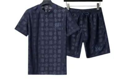 Amiri Crew Neck Short Sleeve Terry Jacquard Shorts Set Royal Blue