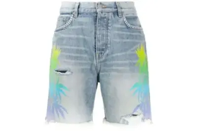 AMIRI Patchwork Embroidered Denim Shorts Blue