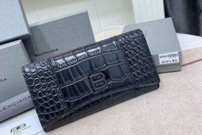 Balenciaga Card Holder Crocodile Long Black