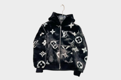 LV Monogram Mink Fur Zipped Hoodie Black