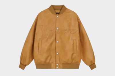 LV Natural Leather Varsity Blouson Jacket Beige