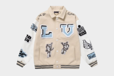 LV Multi-Patches Mixed Leather Varsity Jacket Cream/White