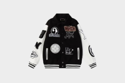 LV Varsity Jacket Stylish Streetwear Casual Baseball Coat White/Black