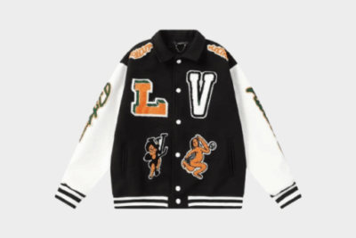 LV Graphics Leather Varsity Jacket Black/White